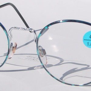 (NWT) Vintage 90's Round Metal Bi-Focal Reading Glasses +3.50 (Silver/Blue P)
